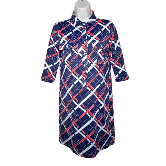 Persifor Winpenny Dress Bamboo Plaid Blue Red White Collared Resortwear XS - Picture 2 of 11